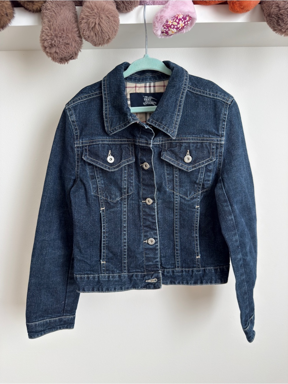 Burberry Kids Dark Wash Denim Jacket Nova Check Lined Size 8